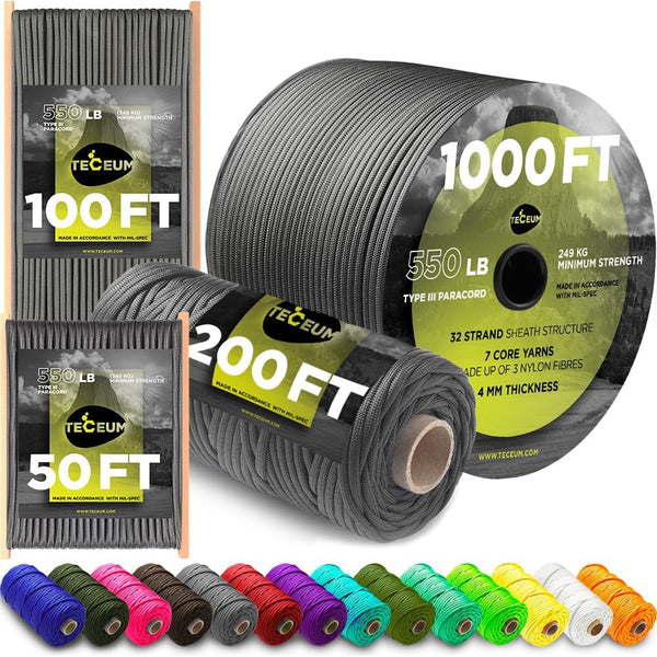 TECEUM 5/32" (4mm) Paracord Camping Rope 200ft (New)