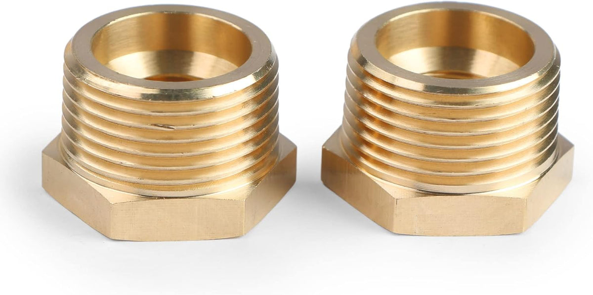 U.S. Solid 2pcs Brass Reducer Hex Bushing Brass Threaded Pipe Fitting (1" NPT Male x 1/2" NPT Female) (New)