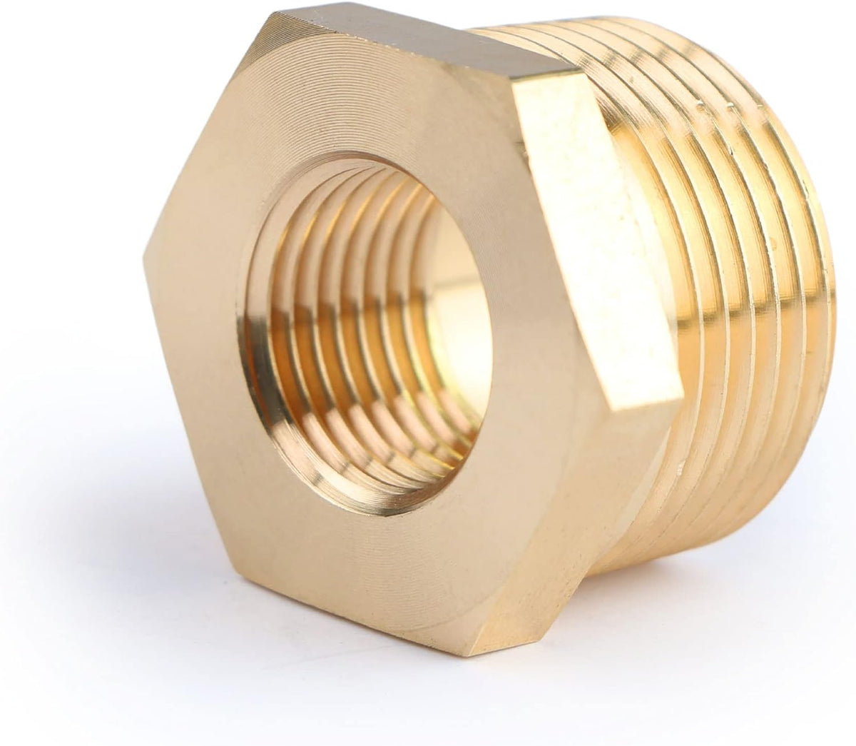 U.S. Solid 2pcs Brass Reducer Hex Bushing Brass Threaded Pipe Fitting (1" NPT Male x 1/2" NPT Female) (New)