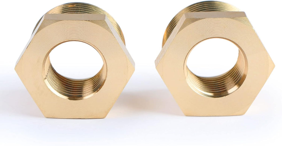 U.S. Solid 2pcs Brass Reducer Hex Bushing Brass Threaded Pipe Fitting (1" NPT Male x 1/2" NPT Female) (New)