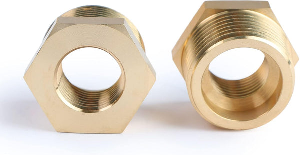 U.S. Solid 2pcs Brass Reducer Hex Bushing Brass Threaded Pipe Fitting (1" NPT Male x 1/2" NPT Female) (New)