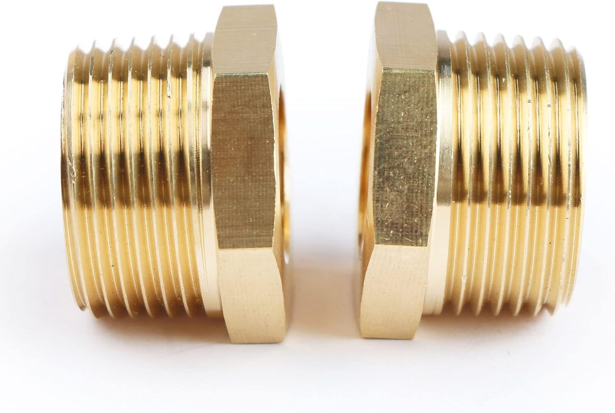U.S. Solid 2pcs Brass Reducer Hex Bushing Brass Threaded Pipe Fitting (1" NPT Male x 1/2" NPT Female) (New)