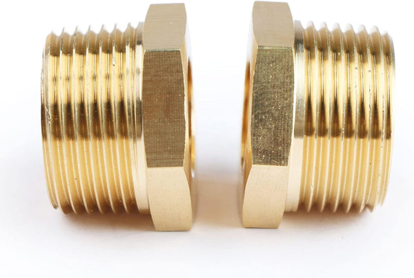 U.S. Solid 2pcs Brass Reducer Hex Bushing Brass Threaded Pipe Fitting (1" NPT Male x 1/2" NPT Female) (New)