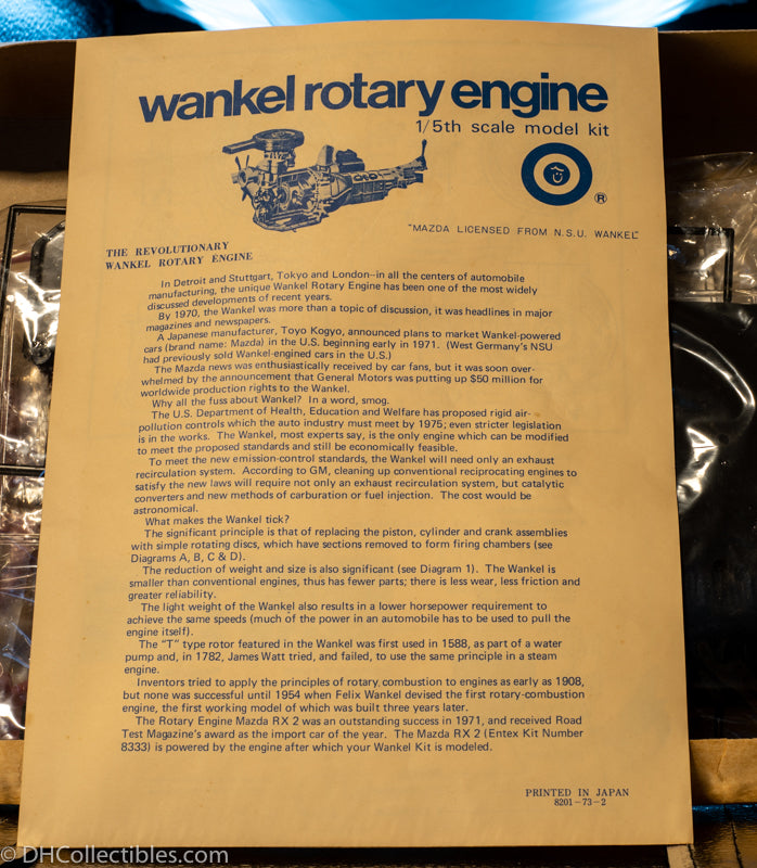 1973 Entex 1/5th Scale Wankel Rotary Engine Model Kit New Old Stock DH