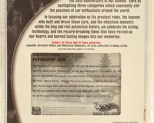 Hot Wheels Hall of Fame Series Greatest Rides Plymouth GTX Yellow w/ Real Riders