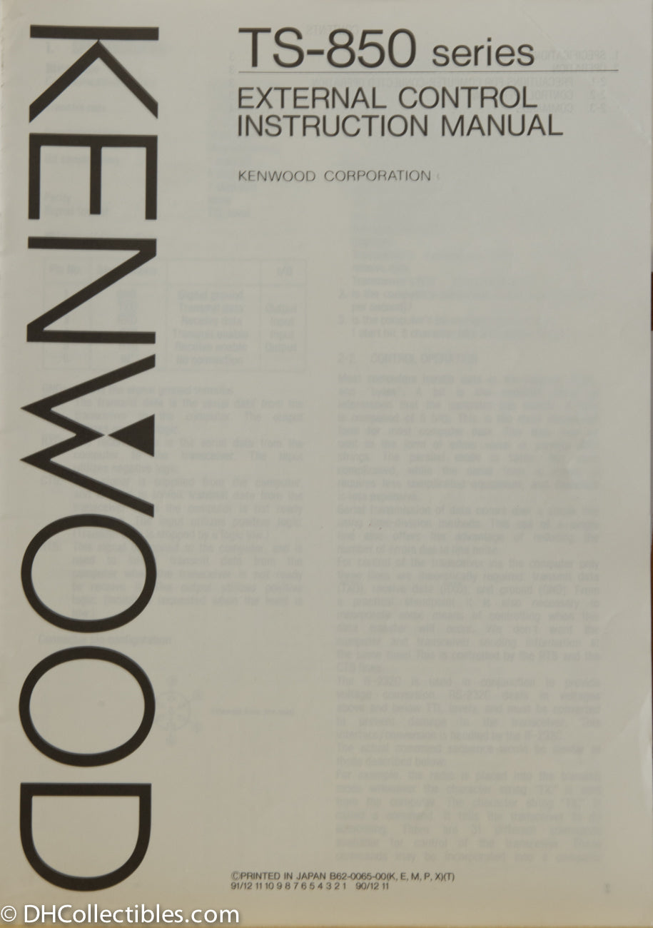 Kenwood TS-850 Amateur Radio External Control Operating Manual