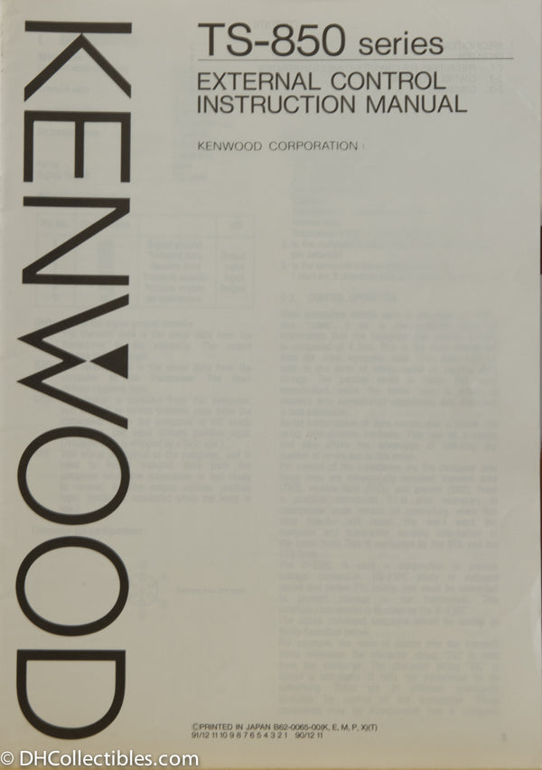 Kenwood TS-850 Amateur Radio External Control Operating Manual