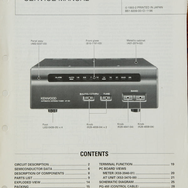Kenwood AT-50 Amateur Radio Antenna Tuner Service Manual