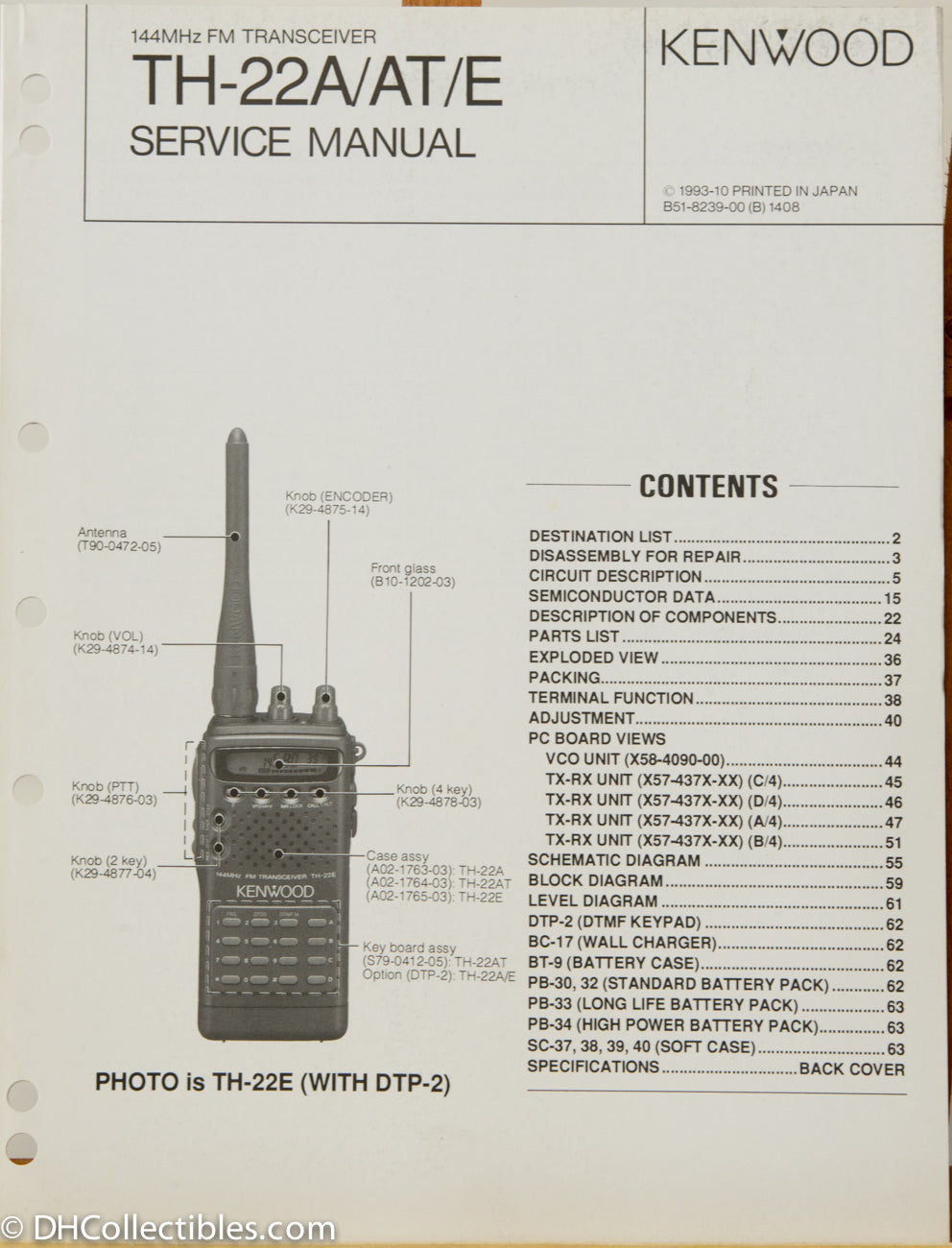 Kenwood TH-22 A/E Amateur Radio Service Manual – DH Collectibles Kenwood TH-22 A/E Amateur Radio Service Manual – DH Collectibles