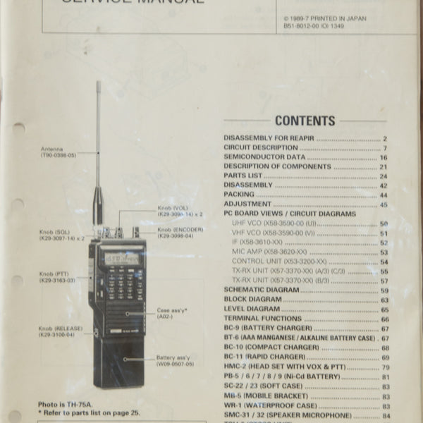Kenwood TH-75A/E Amateur Radio Service Manual