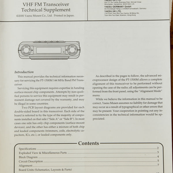 Yaesu FT-1500M Amateur Radio Service Manual