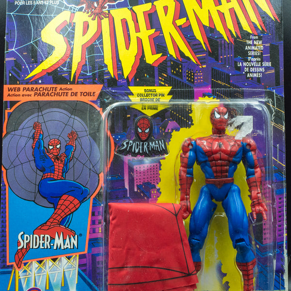 1994 Toy Biz Spider-Man The Animated Series Spiderman with Web Parachute - Action Figure