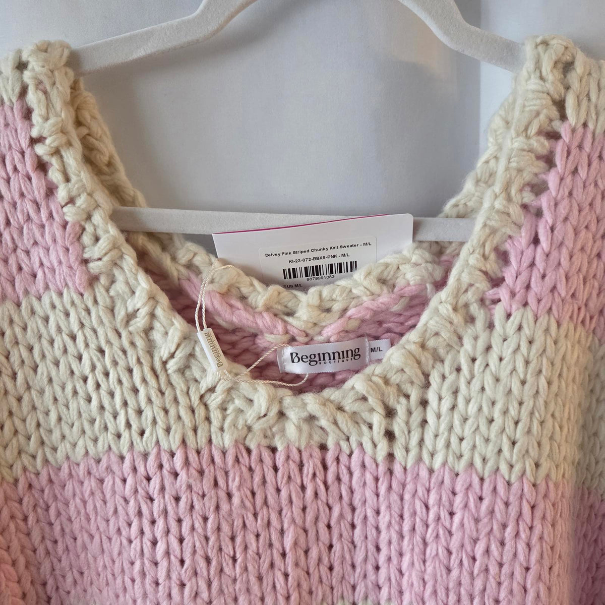 Delaney Pink & Ivory Chunky Knit Sweater - Medium/Large