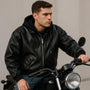 LMG Men's Black Faux Leather Hoodie Jacket - S
