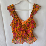 Veronica Beard Randa Ruffle Floral Silk Top - Size 6