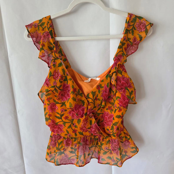 Veronica Beard Randa Ruffle Floral Silk Top - Size 6