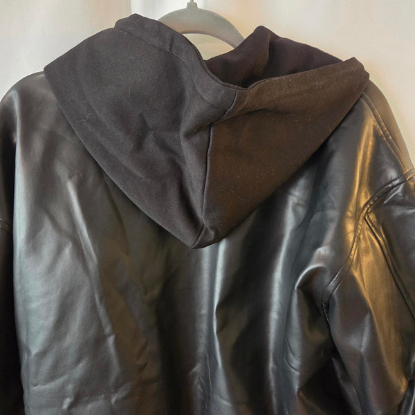 LMG Men's Black Faux Leather Hoodie Jacket - S