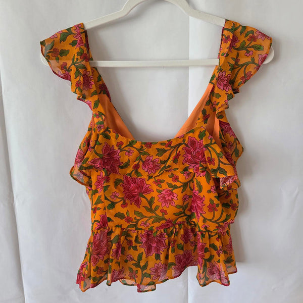 Veronica Beard Randa Ruffle Floral Silk Top - Size 6