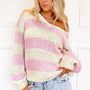 Delaney Pink & Ivory Chunky Knit Sweater - Medium/Large