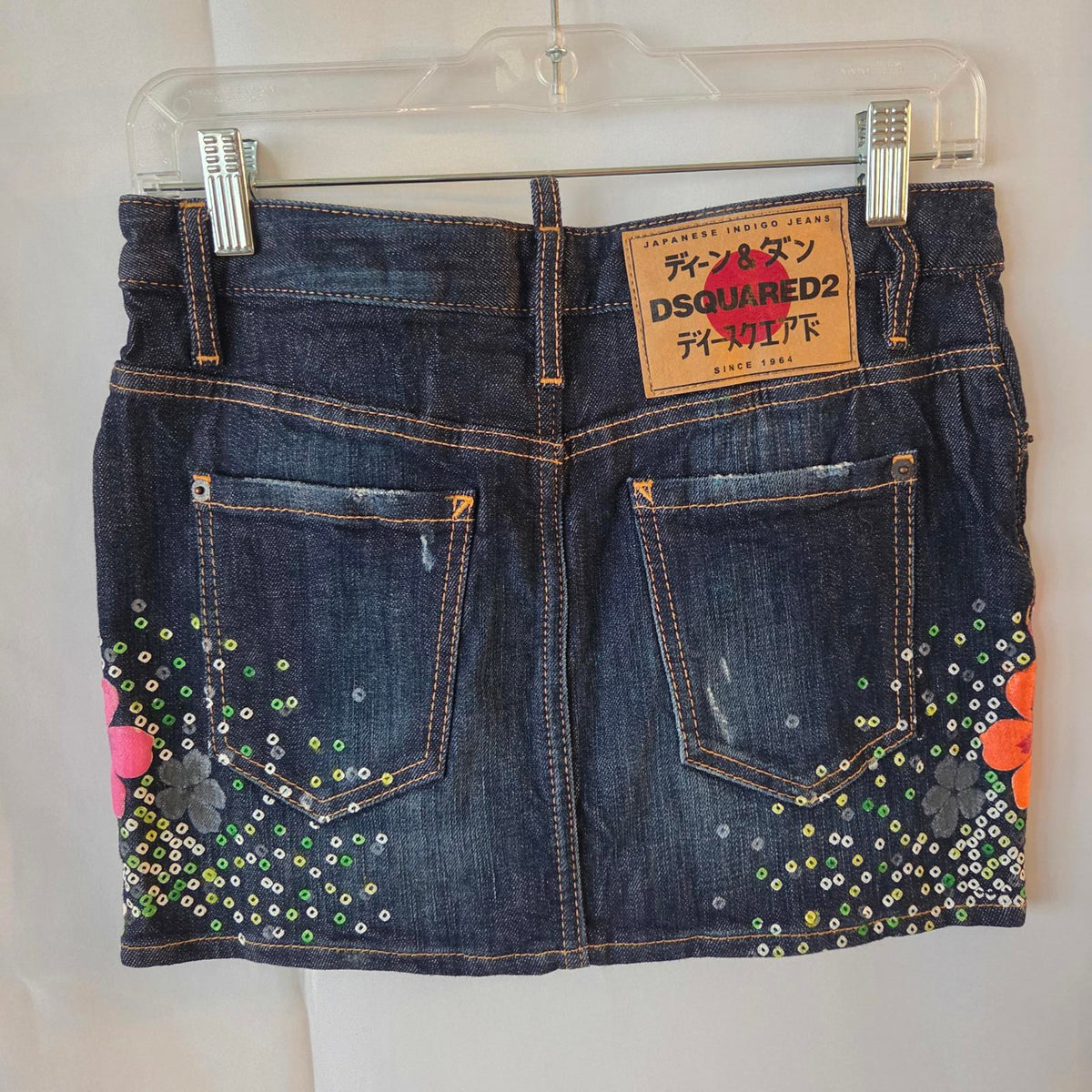 DSQUARED2 Floral Appliqué Denim Skirt - Size 38