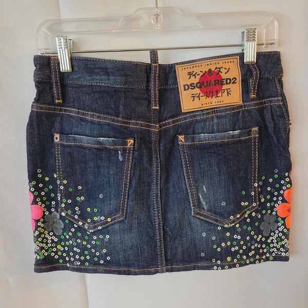 DSQUARED2 Floral Appliqué Denim Skirt - Size 38