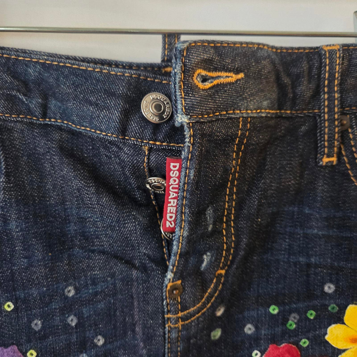 DSQUARED2 Floral Appliqué Denim Skirt - Size 38
