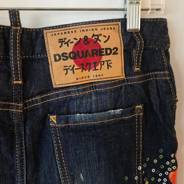 DSQUARED2 Floral Appliqué Denim Skirt - Size 38