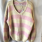 Delaney Pink & Ivory Chunky Knit Sweater - Medium/Large