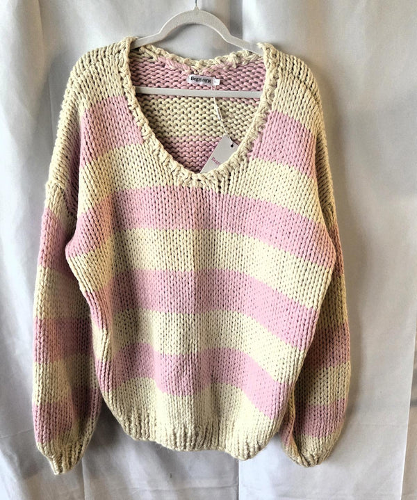 Delaney Pink & Ivory Chunky Knit Sweater - Medium/Large