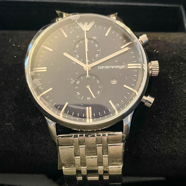 Emporio Armani Men's Chronograph Watch, Silver/Blue Dial, AR1648