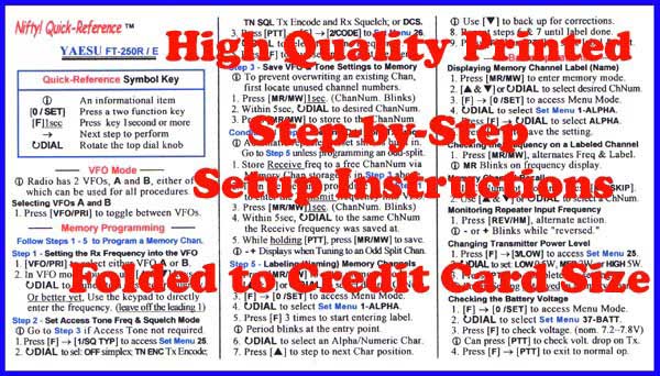 Nifty! Quick Reference Wallet Card Yaesu FT-250R / E (New)