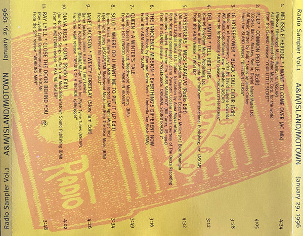 A&M/Island/Motown Radio Sampler Vol. 1 (January 29, 1996) CD