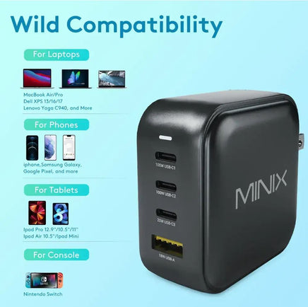 MINIX - 100W Turbo 4-Ports GaN Foldable Wall Charger