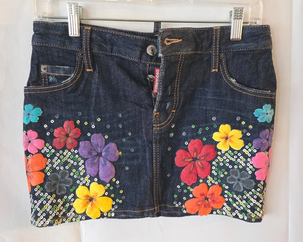 DSQUARED2 Floral Appliqué Denim Skirt - Size 38