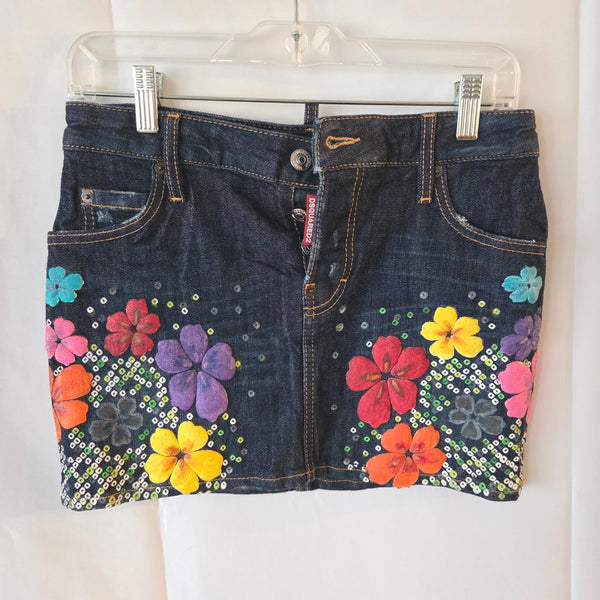 DSQUARED2 Floral Appliqué Denim Skirt - Size 38