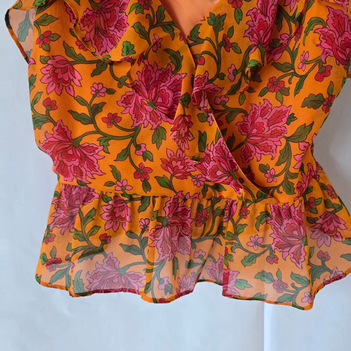 Veronica Beard Randa Ruffle Floral Silk Top - Size 6