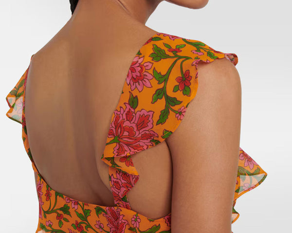 Veronica Beard Randa Ruffle Floral Silk Top - Size 6