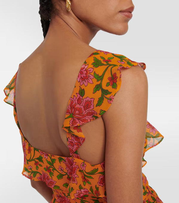 Veronica Beard Randa Ruffle Floral Silk Top - Size 6