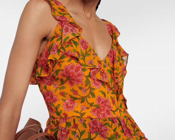 Veronica Beard Randa Ruffle Floral Silk Top - Size 6