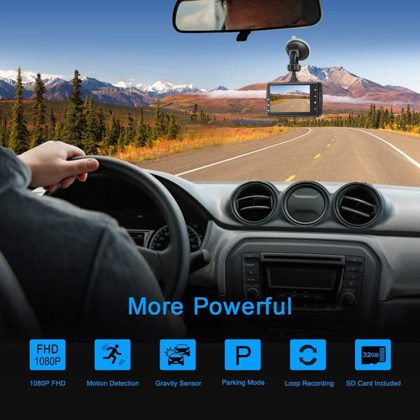Dash Cam Front with 32G SD Card, 1080P FHD 3'' IPS Screen 170°Wide Angle G-Sensor Parking Monitor Loop Recording Motion Detection (New)