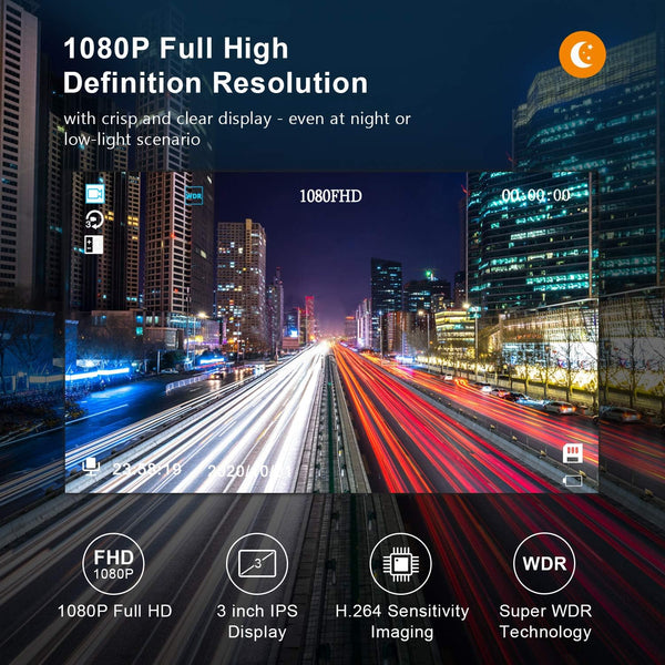 Dash Cam Front with 32G SD Card, 1080P FHD 3'' IPS Screen 170°Wide Angle G-Sensor Parking Monitor Loop Recording Motion Detection (New)