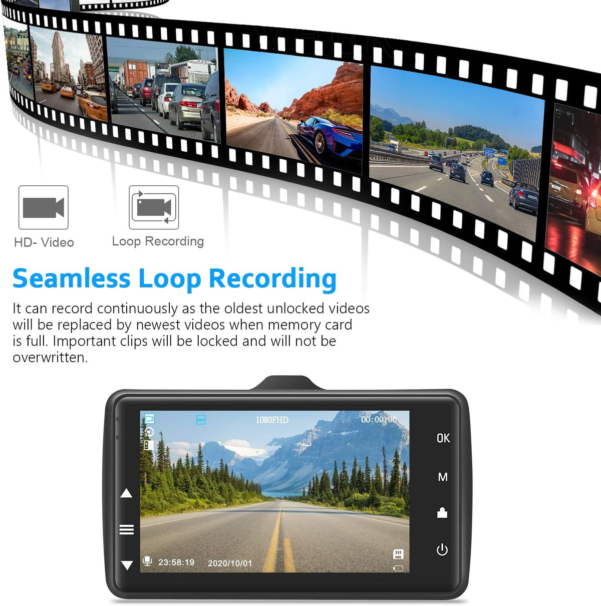 Dash Cam Front with 32G SD Card, 1080P FHD 3'' IPS Screen 170°Wide Angle G-Sensor Parking Monitor Loop Recording Motion Detection (New)