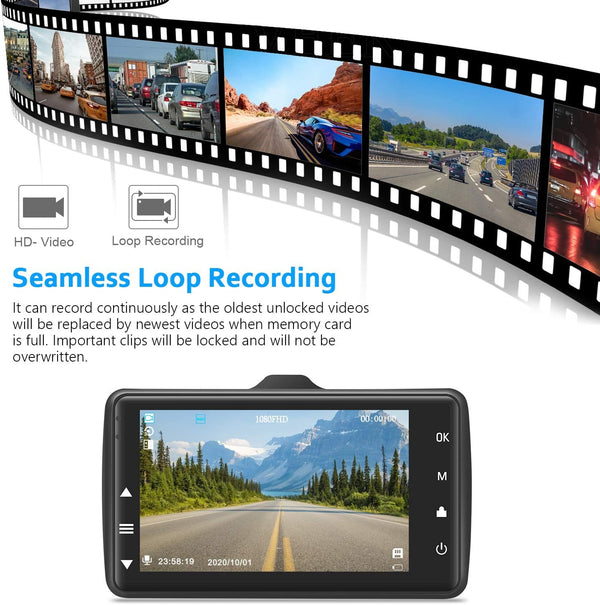 Dash Cam Front with 32G SD Card, 1080P FHD 3'' IPS Screen 170°Wide Angle G-Sensor Parking Monitor Loop Recording Motion Detection (New)