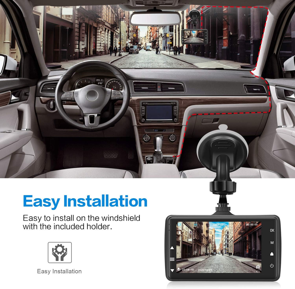 Dash Cam Front with 32G SD Card, 1080P FHD 3'' IPS Screen 170°Wide Angle G-Sensor Parking Monitor Loop Recording Motion Detection (New)