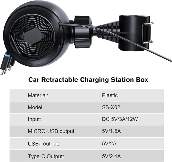 Multi Retractable 3 in 1 Car Charging Adapter for All Phones (New)