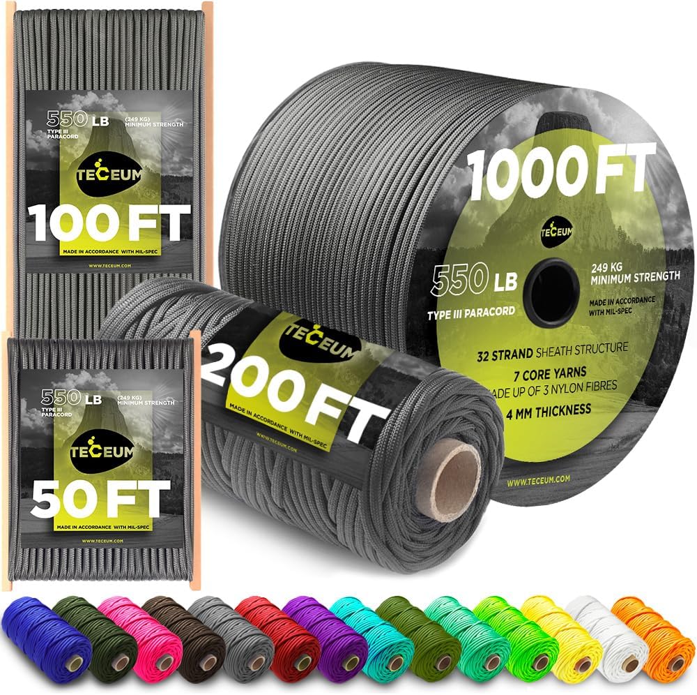 TECEUM 5/32" (4mm) Paracord Camping Rope 200ft (New)