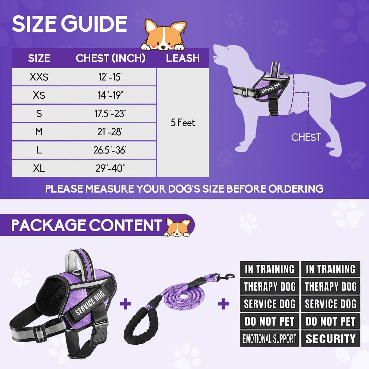 Service Dog Vest Harness and Leash Set -Small (New)
