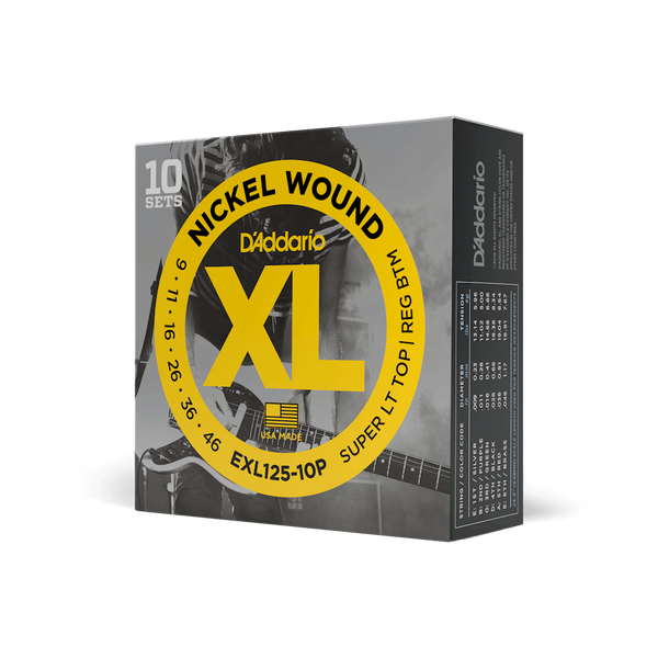 D'Addario EXL125-10PXL Super Light Top/Regular Bottom Electric Guitar Strings - 10 Pack