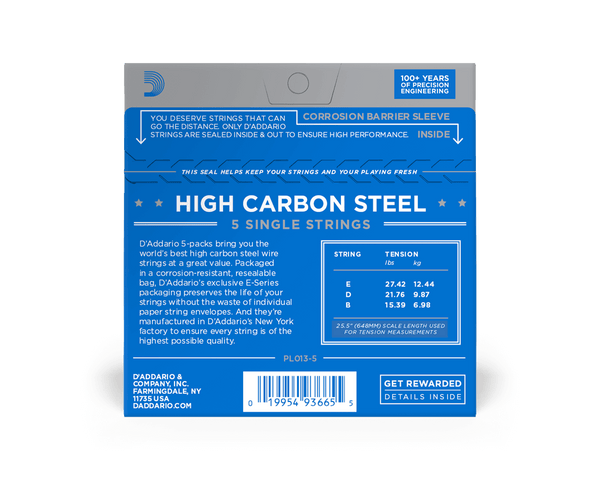 D'Addario 5-Pack Single Plain Steel 013 Guitar Strings