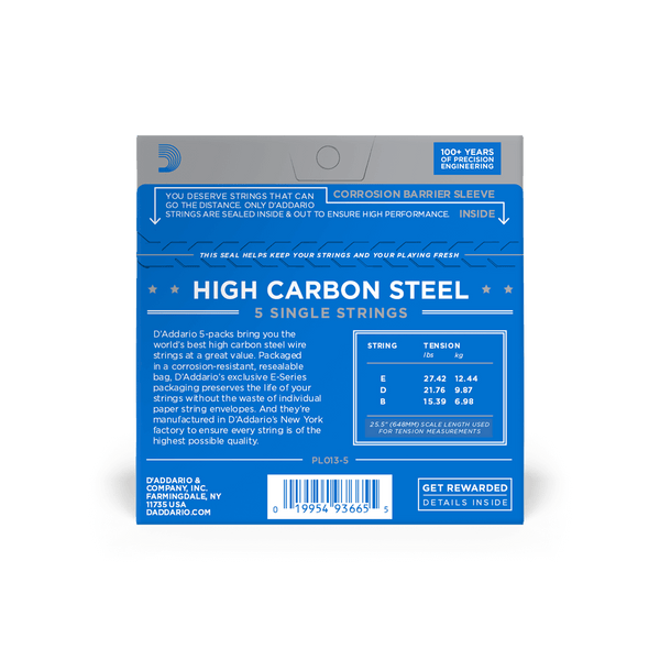 D'Addario 5-Pack Single Plain Steel 013 Guitar Strings